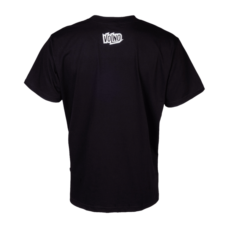 VOLNO HECTOR. Czarna koszulka oversize streetwear, szkielet z mechanicznym sercem w dłoniach