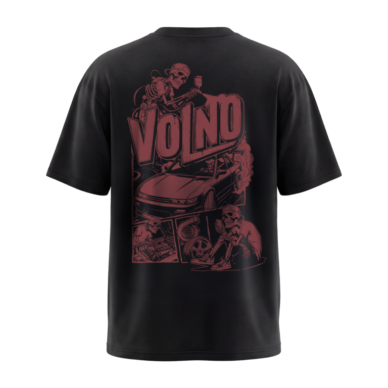 VOLNO COOPER - Czarna Koszulka Oversize z Motoryzacyjnym Printem